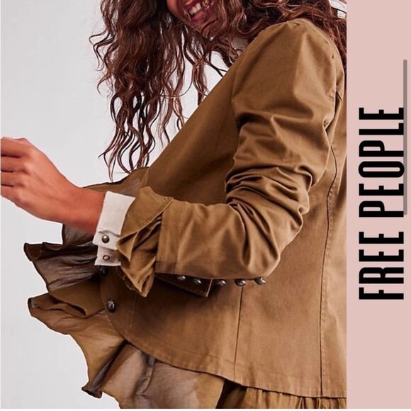 Nwt free people ruffles romance jacket army green - Picture 2 of 11